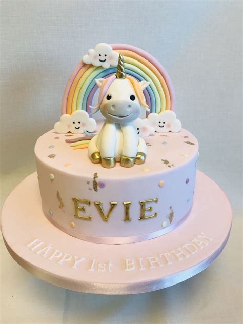 Pastel rainbow theme unicorn cake for a 1st Birthday | Rainbow birthday ...