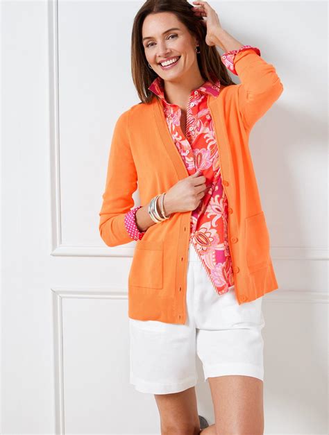 Talbots Patch Pocket Girlfriend Cardigan Sweater In Orange Lyst