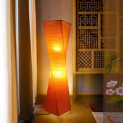 Lampadaire Moderne Avec Abat Jour En Papier De Riz Orange Support En