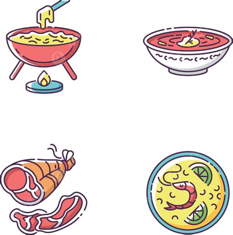 Traditional Food Rgb Color Icons Set Illustration French Meat Vector Illustration French Meat