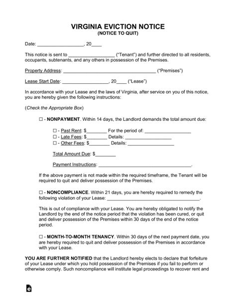 Free Virginia Eviction Notice Forms 3 PDF Word EForms