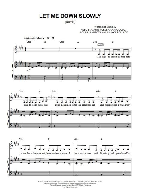 Alec Benjamin Ft Alessia Cara Let Me Down Slowly Piano Sheet Music Download Print Tablature