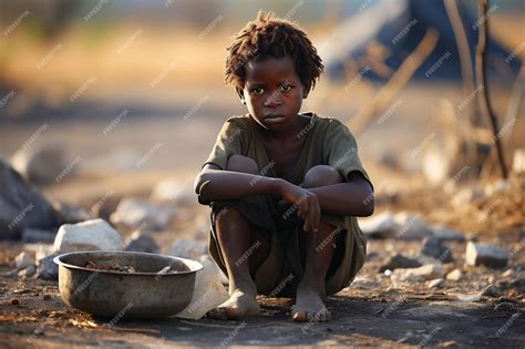 Premium Photo | Downtrodden African Boy Struggling with Hunger and ...