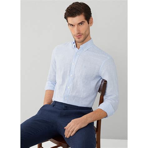 Hackett Ess Cot Lin Bengal Long Sleeve Shirt Blue Dressinn