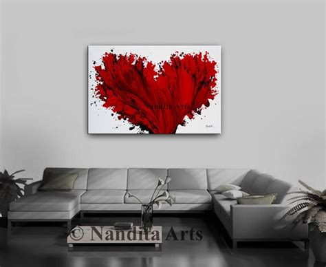 Original Red Art Painting On Canvas Red Heart Wedding