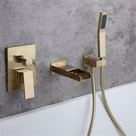 Modern Waterfall Wall Mount Solid Brass Bathtub Faucet With Handshower