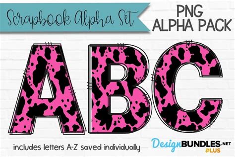 Cow Print Doodle Letters Scrapbook Alpha Set