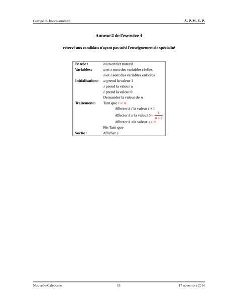 Annale Maths Bac S Nouvelle Calédonie novembre 2014 Corrigé AlloSchool