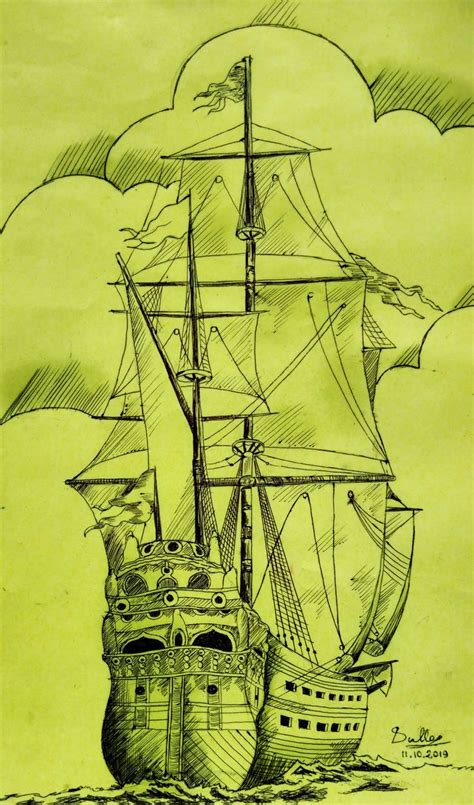 Pirate Ship Sketches Pen Sketch Art Corner