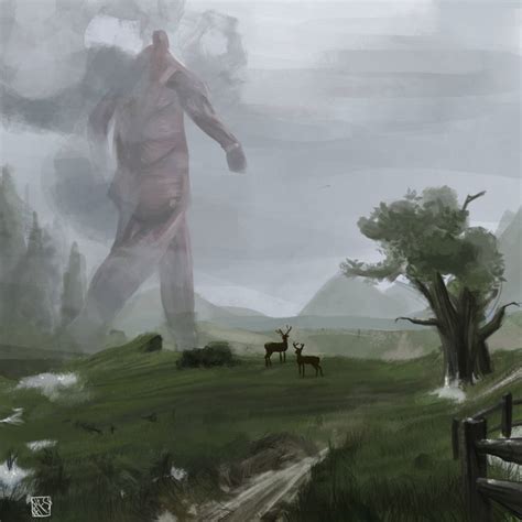 Colossal Titan Walking Towards the Wall by rosebuddotexe on DeviantArt