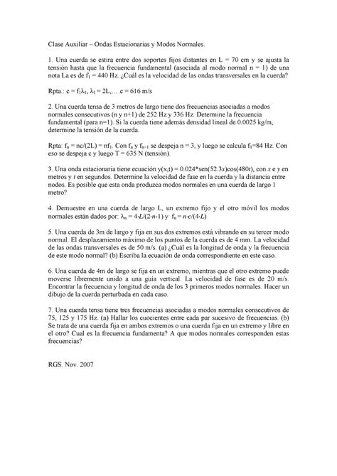 Clase Auxiliar Ondas Estacionarias Una Cuerda Se Estira Entre Dos