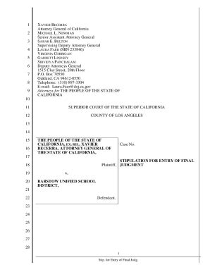 Fillable Online Oag Ca Busd Stipulation For Entry Of Final Judgment