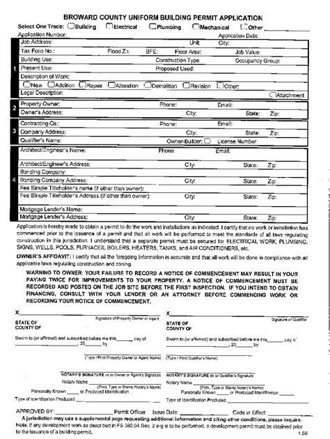 Fillable Online Broward County Uniform Building Permit Application