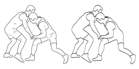 Silhouette Outline Athletes Wrestlers In Wrestling Duel Fight Sketch