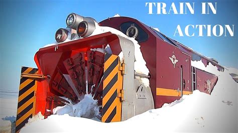 Train Hits Snow Pile In Action Train Snow Plower Blower In Action