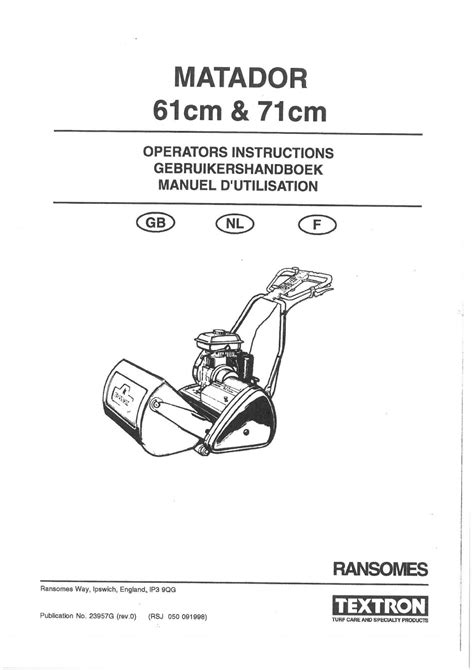 Ransomes Motor Mower Matador 61cm And 71cm Operators Manual