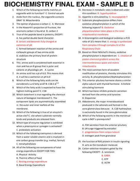 Solution Biochemistry Final Examination Sample B Studypool