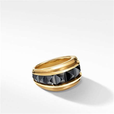 David Yurman Pyramid Signet Ring In Black Titanium With K Yellow Gold