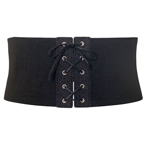 Evogues Plus Size Corset Style Wide Elastic Belt Black Denim