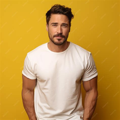 Premium Photo White Man In Blank White Tshirt Empty Male T Shirt Mockup Copy Space White