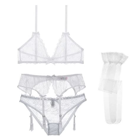 Uaang Sexy Lace Wire Free Unlined Lingerie Set Bra Panties Garter