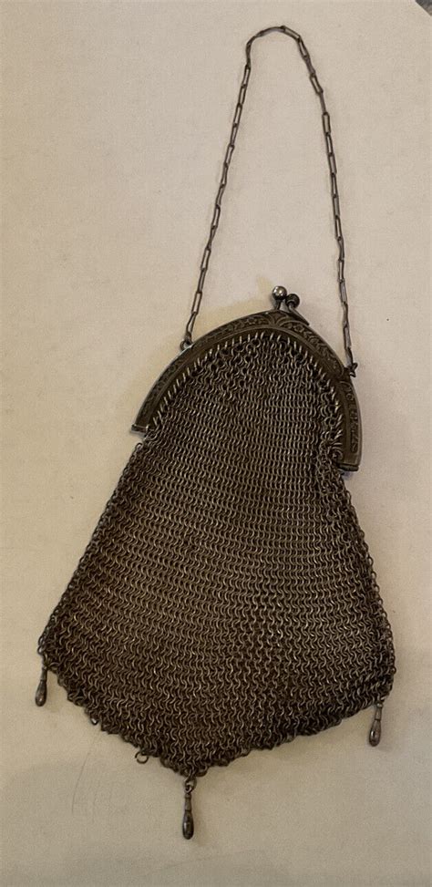 Antique Sterling Silver Metal Mesh Purse Sheffield En Gem