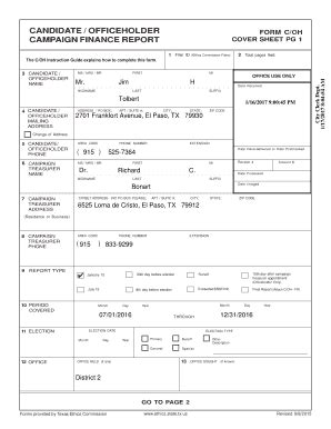 Fillable Online CANDIDATE OFFICEHOLDER FORM C OH CAMP El Paso