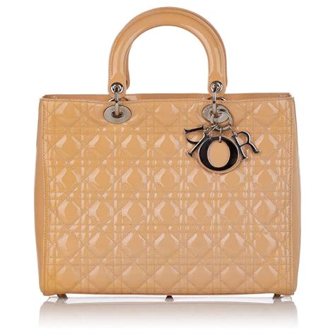 Sac Cabas En Cuir Verni Lady Dior Marron Cannage Lady Dior Cuir Vernis