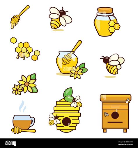 Honey And Beekeeping Isolated Icons Set With Bees Beekeeper Stock