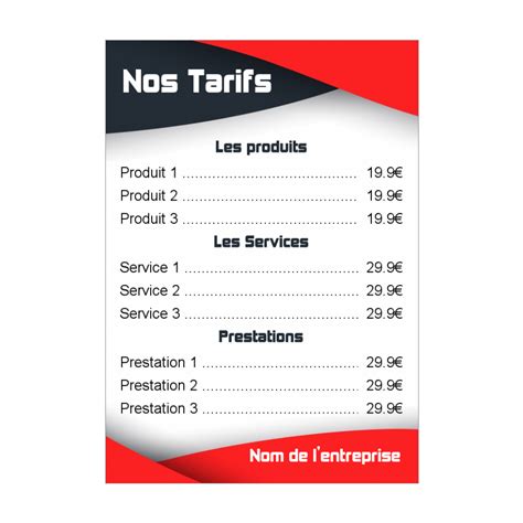 Affiche Liste Prix Bleu Rouge Ruban Gratuit Imprimer Carte