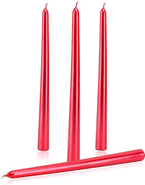 10 Inch Red Taper Candles True Dripless Taper Candles Set Of 4 Elegant Glossy Metal