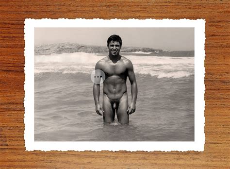 Vintage Male Nude Art Photo Print Naked Man Bathing In The Sea Erotic