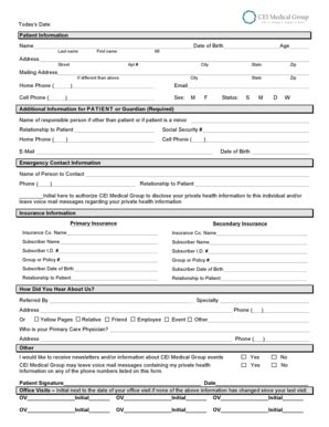 Fillable Online Patient Information Name Date Of Birth Age Address