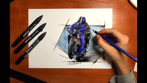 Realistic Motorcycle Drawing Yamaha R1 Made With Markers Youtube