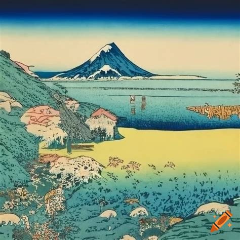 Meadow Landscape In Traditional Japanese Ukiyo E Style By Hokusai On