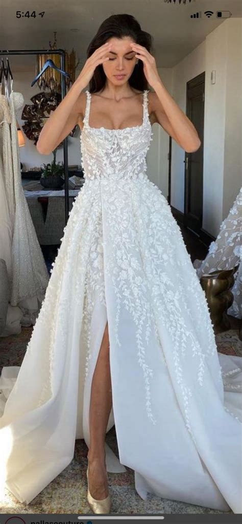 Pin By Nancy Leach On Wedding Dresses Slit Wedding Dress Applique