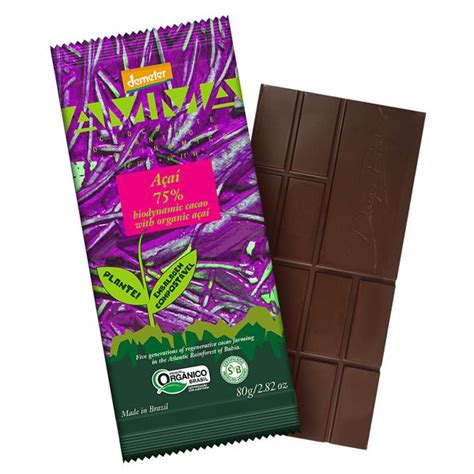 Chocolate Orgânico 75 Cacau Açaí AMMA Caixa 6 un Me Gusta Veg Sua