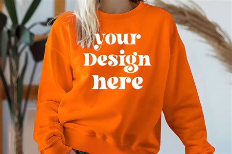 Boho Gildan 18000 Orange Mockup Graphic By MockupStore Creative Fabrica