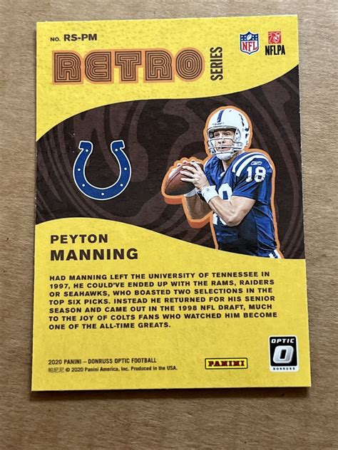 Peyton Manning 2020 Donruss Optic Retro Series Football Card Colts