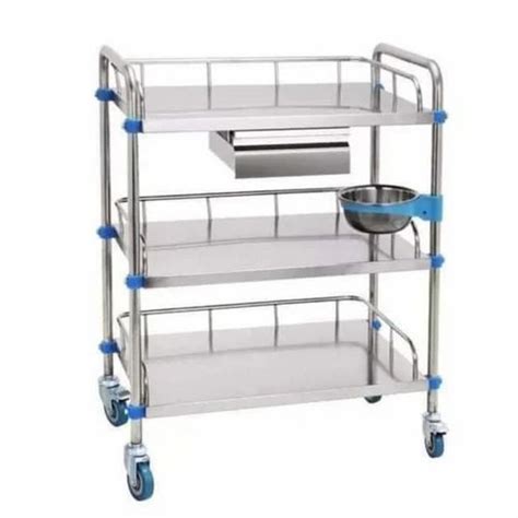 Silver Base Stainless Steel Hospital Dressing Trolley Size