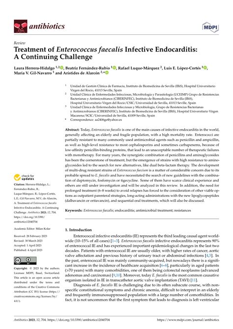 Pdf Treatment Of Enterococcus Faecalis Infective Endocarditis A