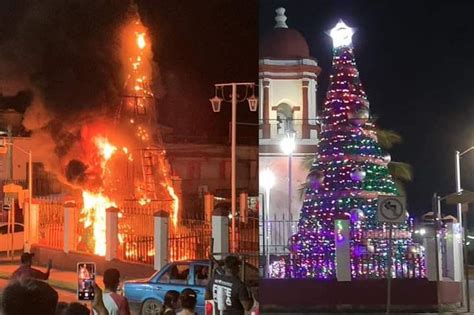 Tras quema pirotecnia se incendia árbol navideño en Pinotepa Nacional