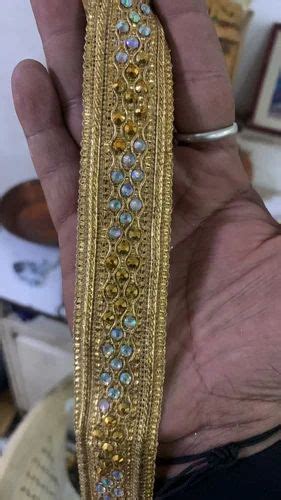 Golden Stone Work Embroidery Polyester Laces For Garments Width