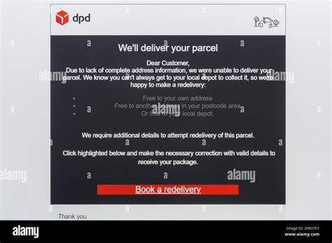 Scam Email Well Deliver Your Parcel Dpd Fraudulent Phishing Email Message Asking For