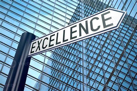 Excellence Signpost With One Arrow Modern Office Building In