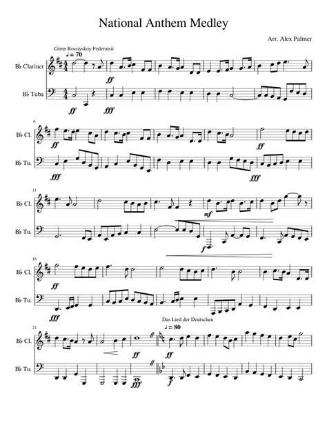 National Anthem Medley Clarinet And Tuba Duet Sheet Music For Clarinet