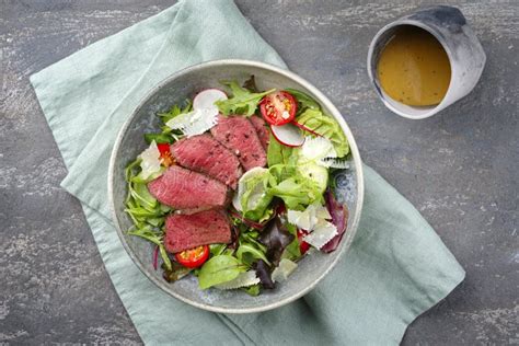 Traditional Fried Dry Aged Bison Beef Rump Steak Slices With Vegetable