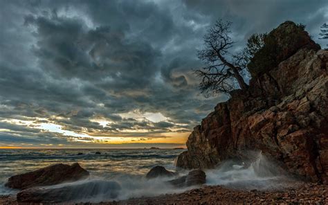 Wallpaper Sunlight Landscape Sunset Sea Rock Nature Shore Sky