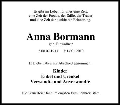 Traueranzeigen Von Anna Bormann Trauer In NRW De