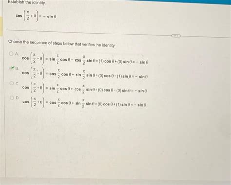 Solved Establish the identity cos 2π θ sinθ Choose the Chegg